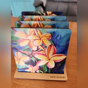 Hawaiian Plumeria Wood Coasters